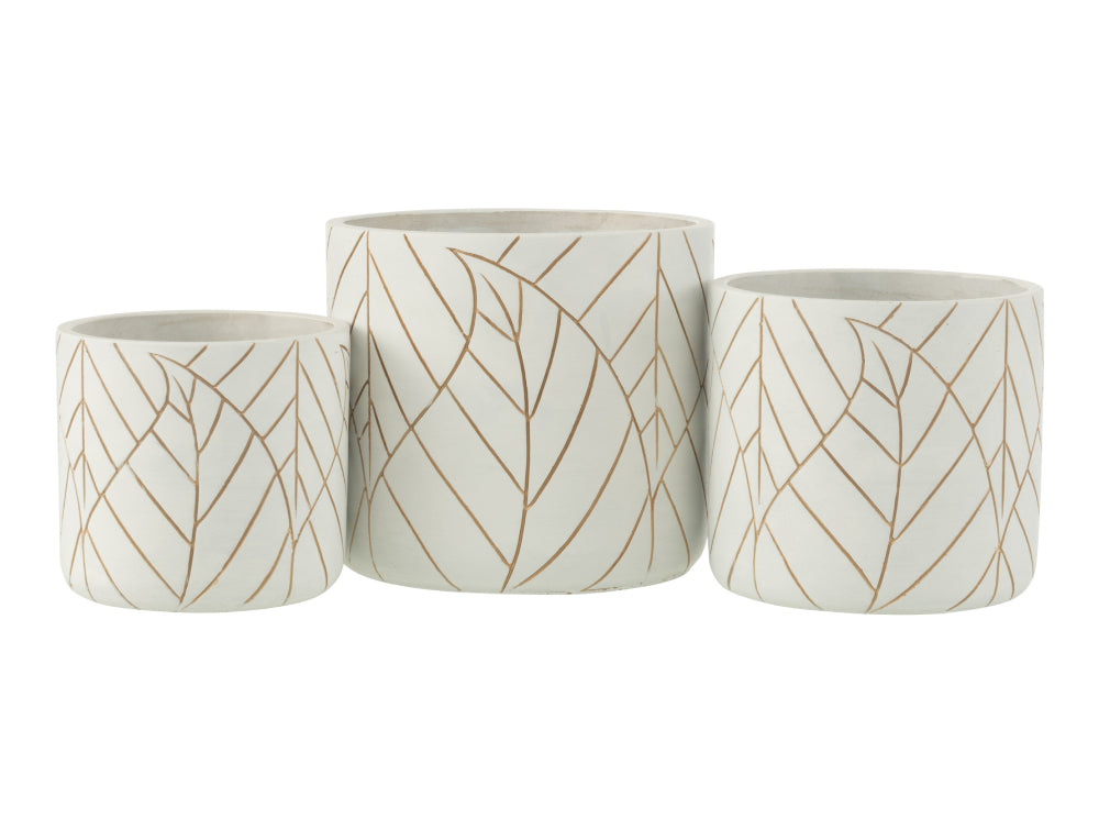 Ceramic Leaf White and Gold Flowerpot Family