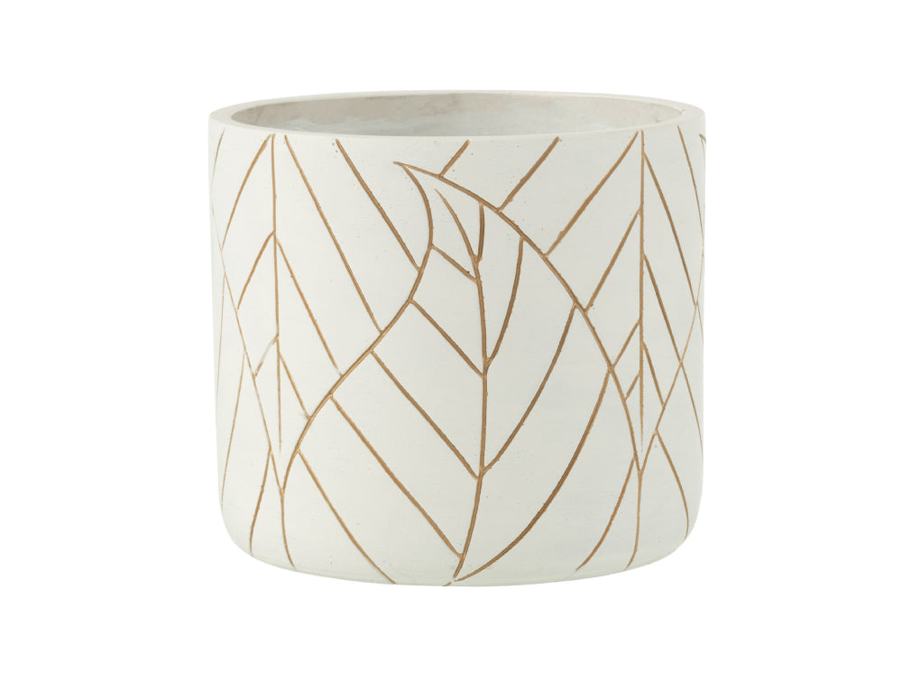 Ceramic Leaf White and Gold Flowerpot Large