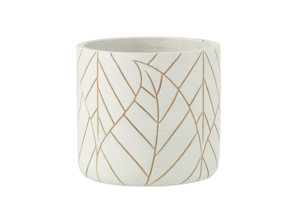 Ceramic Leaf White and Gold Flowerpot Medium