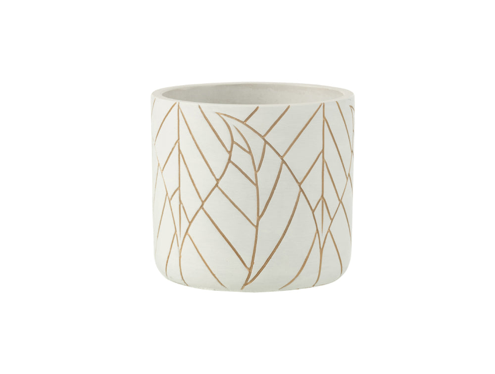 Ceramic Leaf White and Gold Flowerpot Small