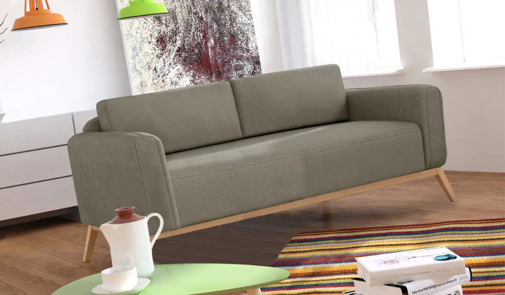 Chase 3 Seater Sofa in Grey Finish with Coffee Table and Floor Rug in Living Room Setting