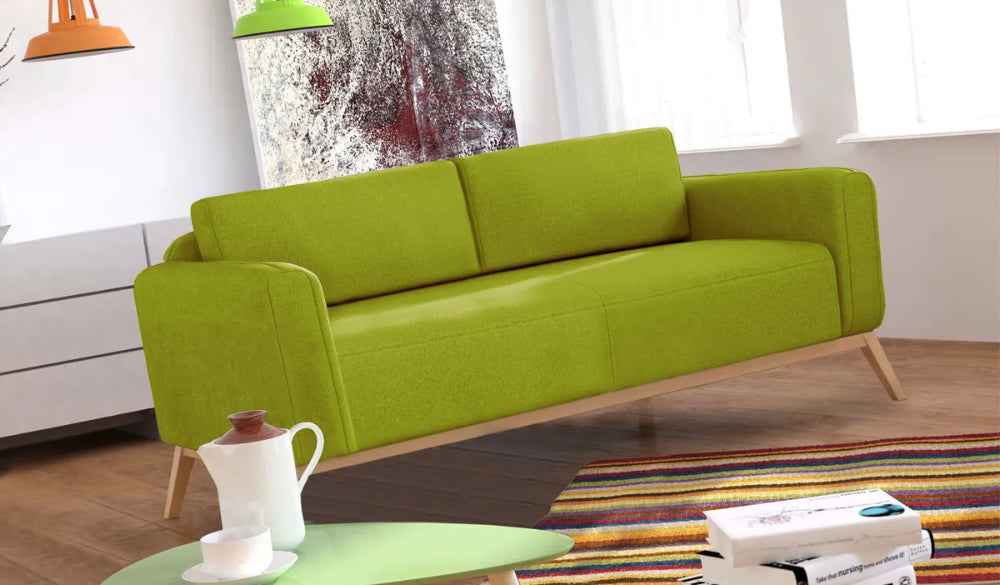 Chase 3 Seater Sofa in Lime Finish with Coffee Table and Floor Rug in Living Room Setting