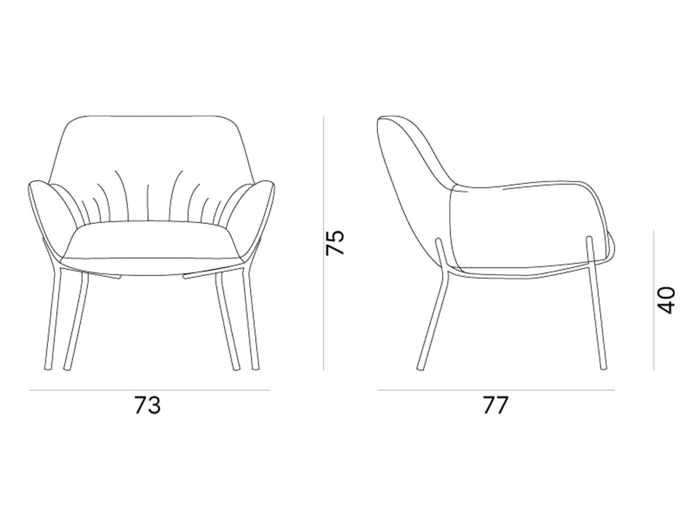 City Deco Armchair With 4 Deco Legs Dimensions