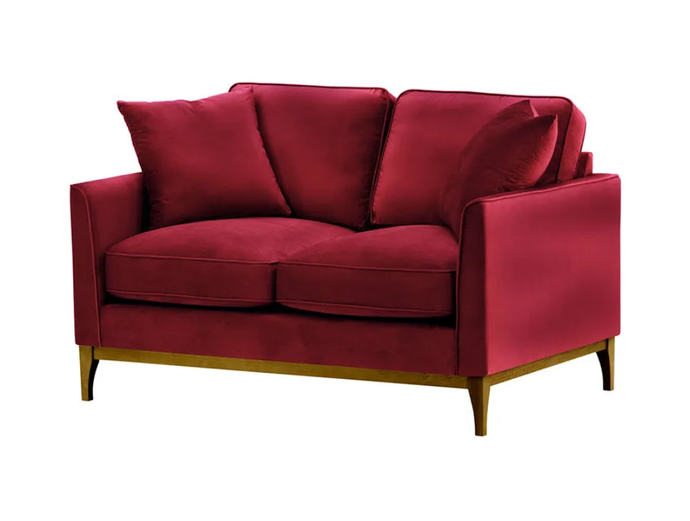 Dalton 2 Seater Sofa - Dark Red and Dark Oak