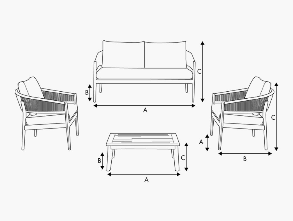 Dane Outdoor Lounge Set Dimensions