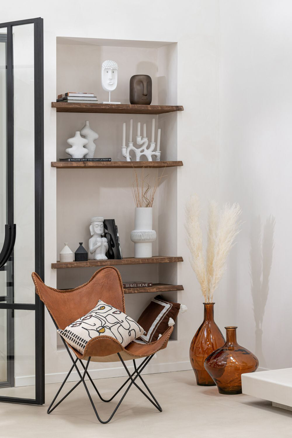 Decorative Glass Vase Brown with Lounge Chair and Cushion