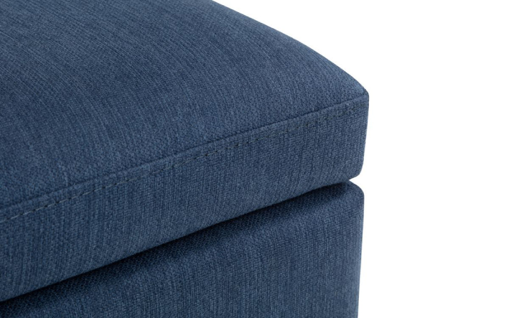 Delmar Upholstered Blanket Box Blue Top Corner Detail