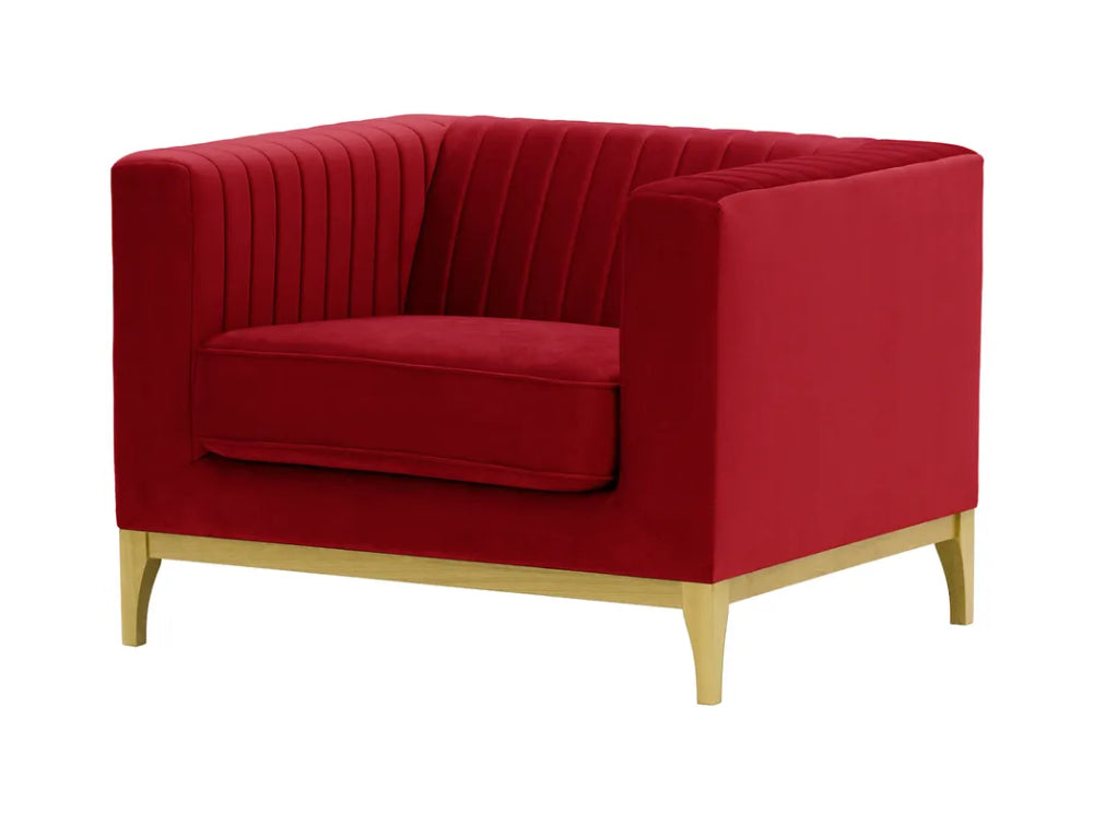 Edwin Armchair - Dark Red and Like Oak