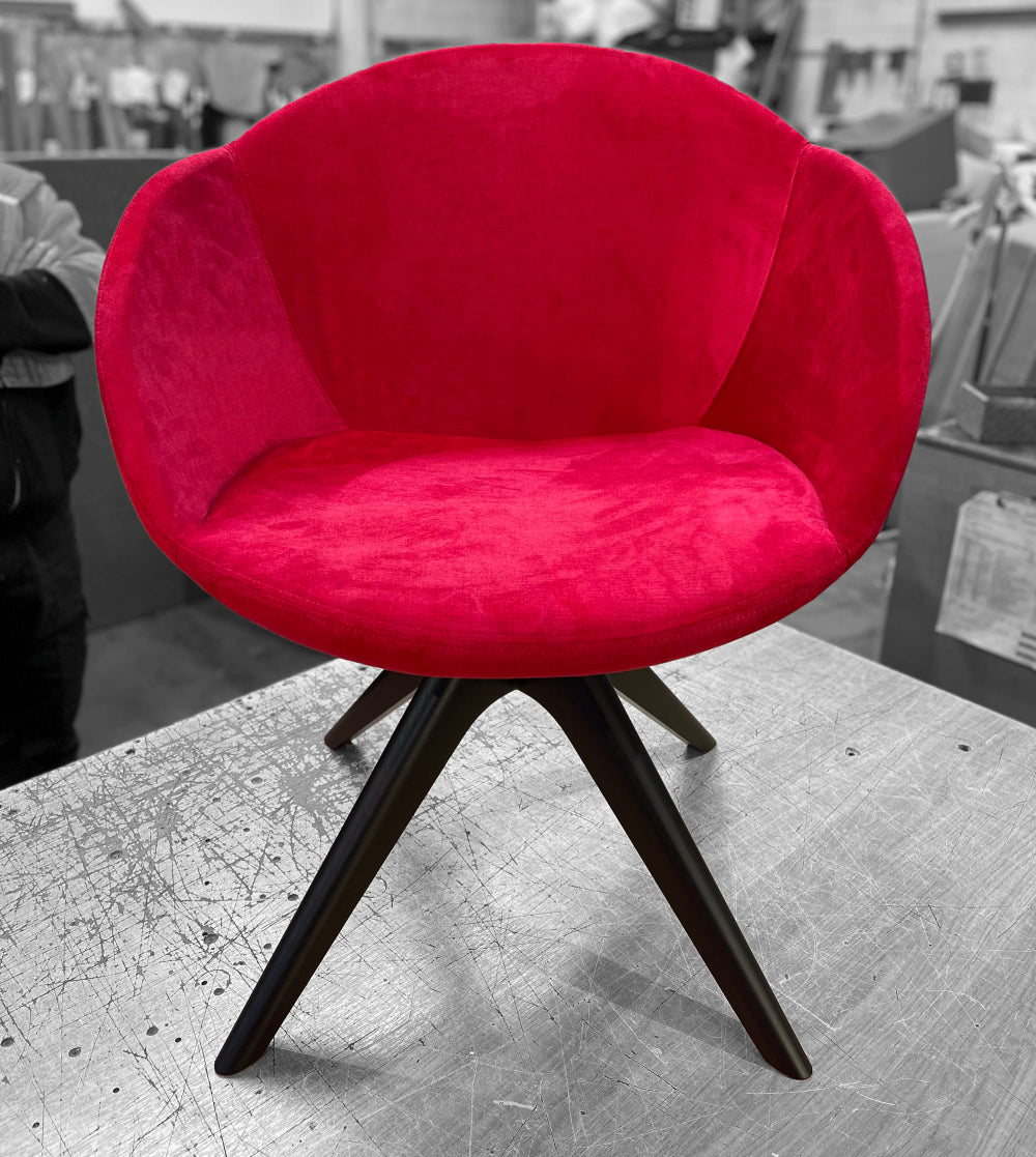 Elena Upholstered Chair with Pyramidal Wooden Base in Red Finish 2