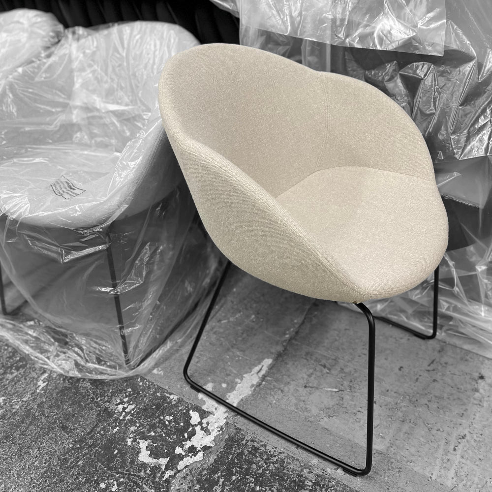 Elena Upholstered Chair with Skid Metal Base in Beige Finish