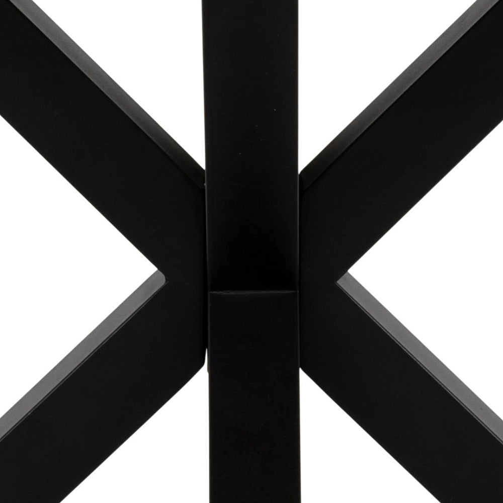 Evan Round Dining Table Oak Black X Frame Detail