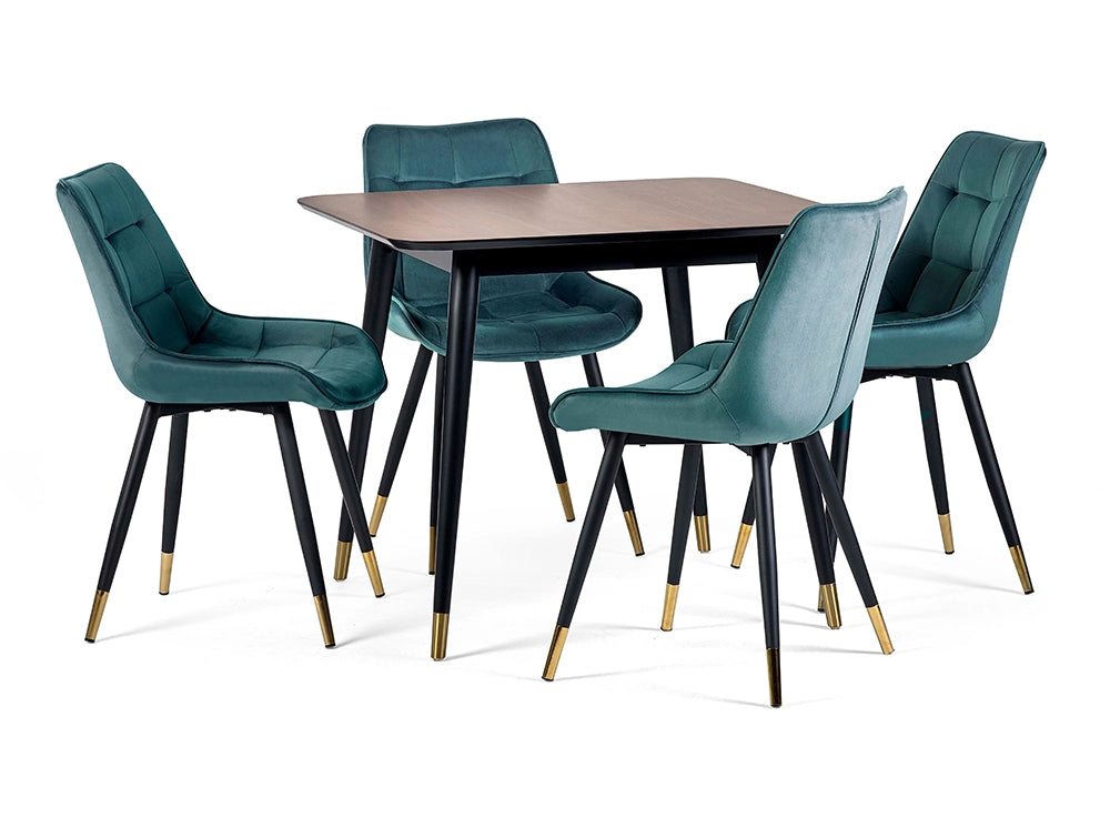 Fintan Square Dining Table Walnut and Dark Green and Chairs