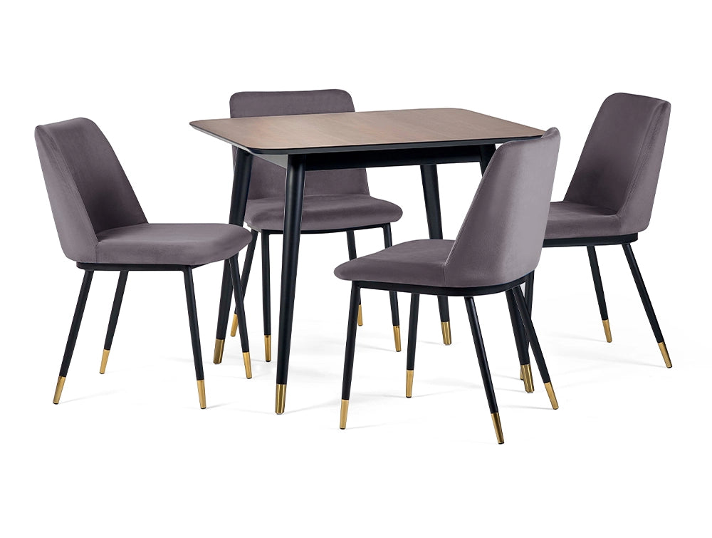 Fintan Square Dining Table Walnut and Grey and Chairs 2