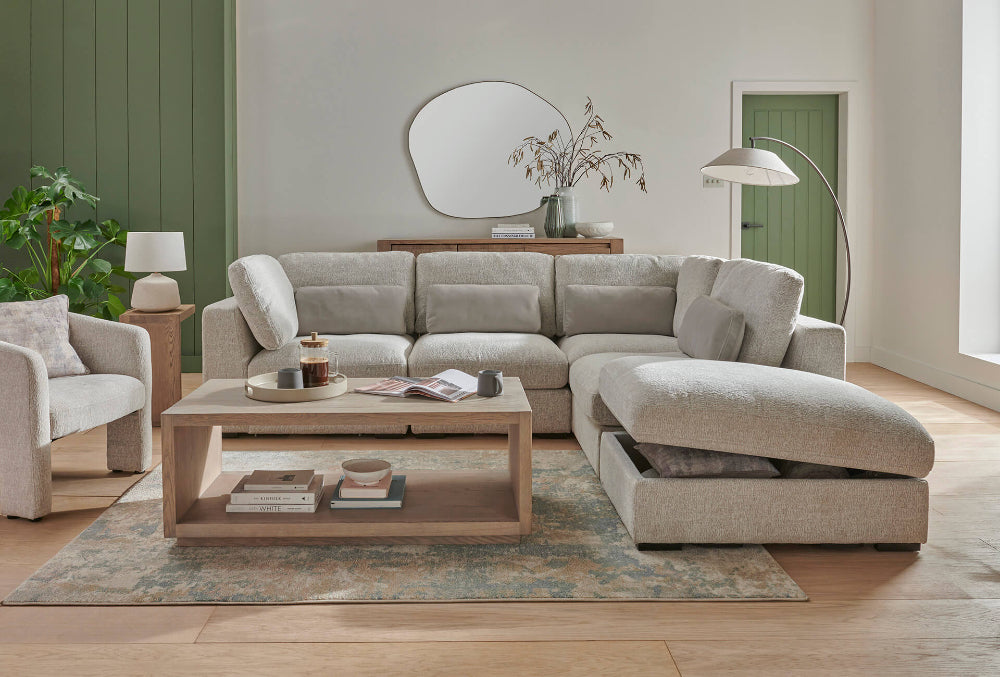 Florence Coffee Table with Floor Lamp and Sofa in Living Room Setting