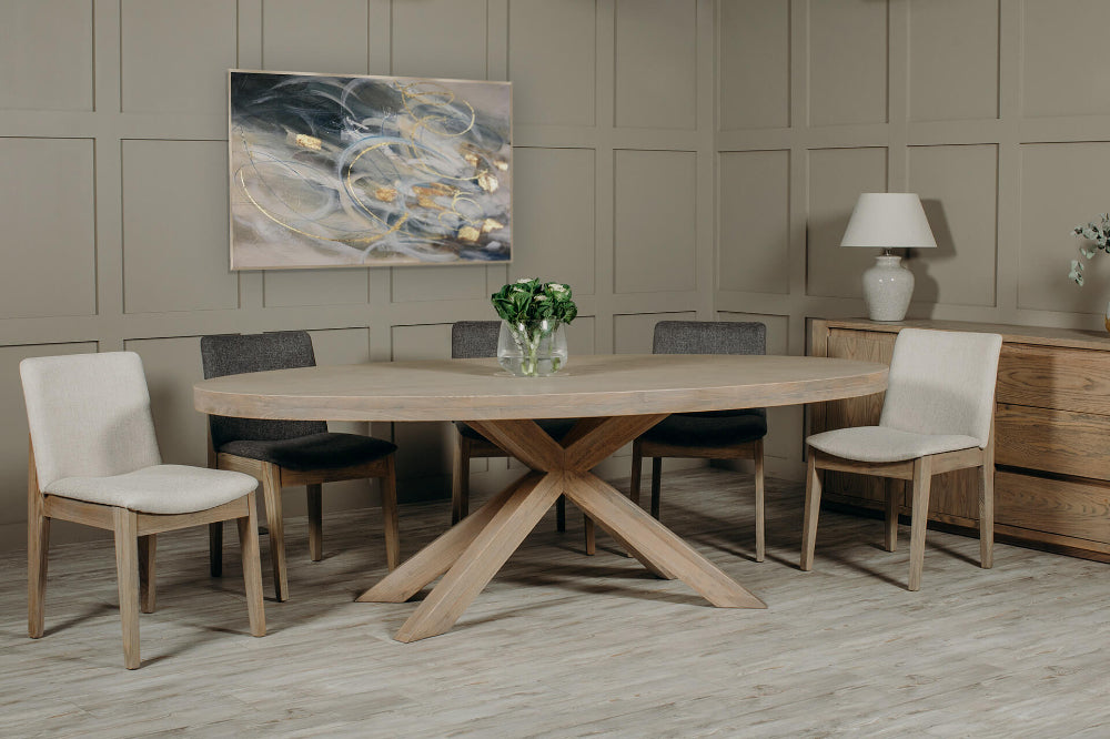 Florence Oval Dining Table with Lampshade and Chairs in Dining Setting