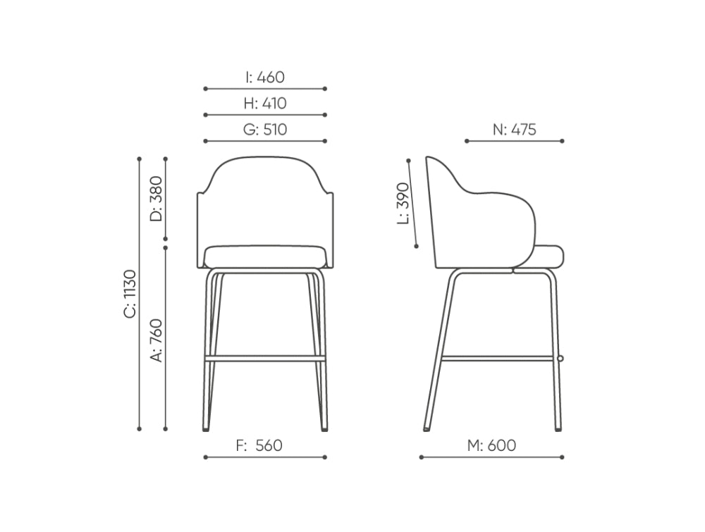 Flos High Stool with Footrest Dimensions