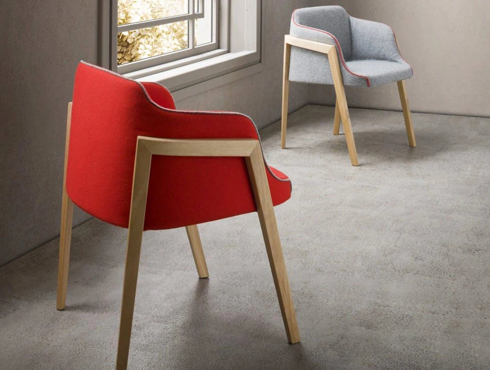 Gaber Chevalet Upholstered Armchair with Wooden Legs and Red Finish