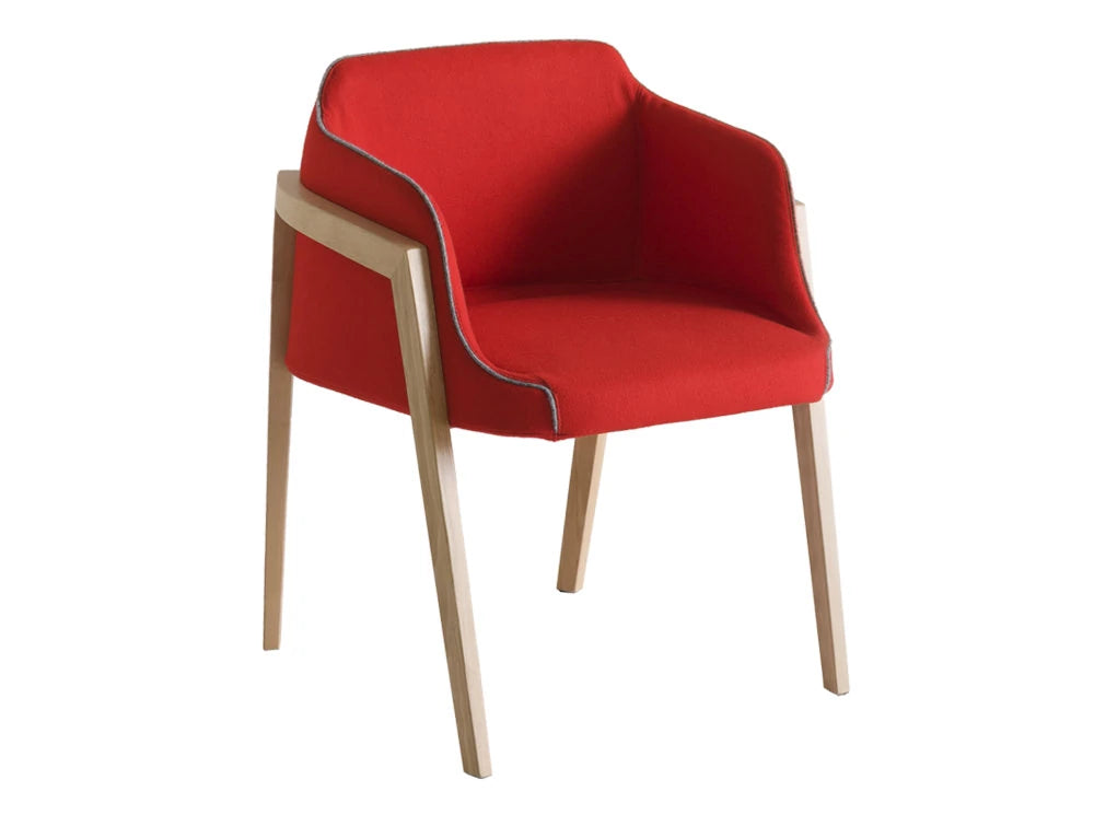 Gaber Chevalet Upholstered Armchair with Wooden Legs and Red Upholstered Finish
