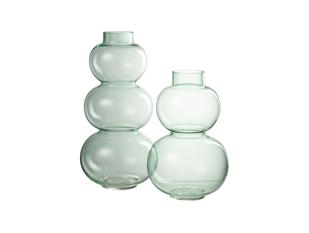 Glass Globe Shaped Large and Small Vase Green
