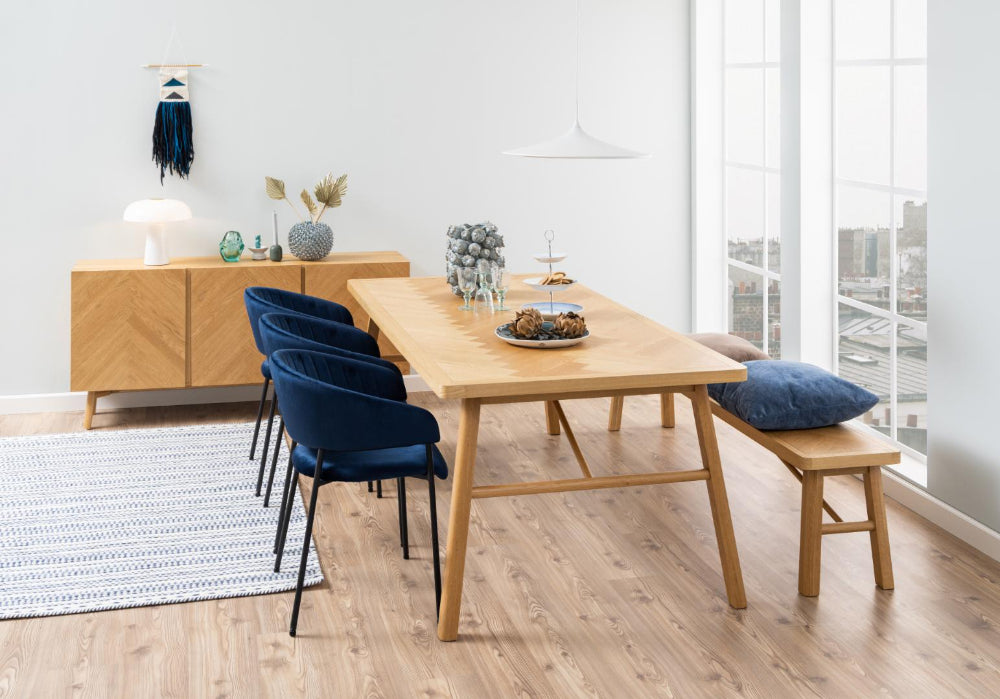 Gort Wooden Bench with Cupboard and Chairs in Dining Setting