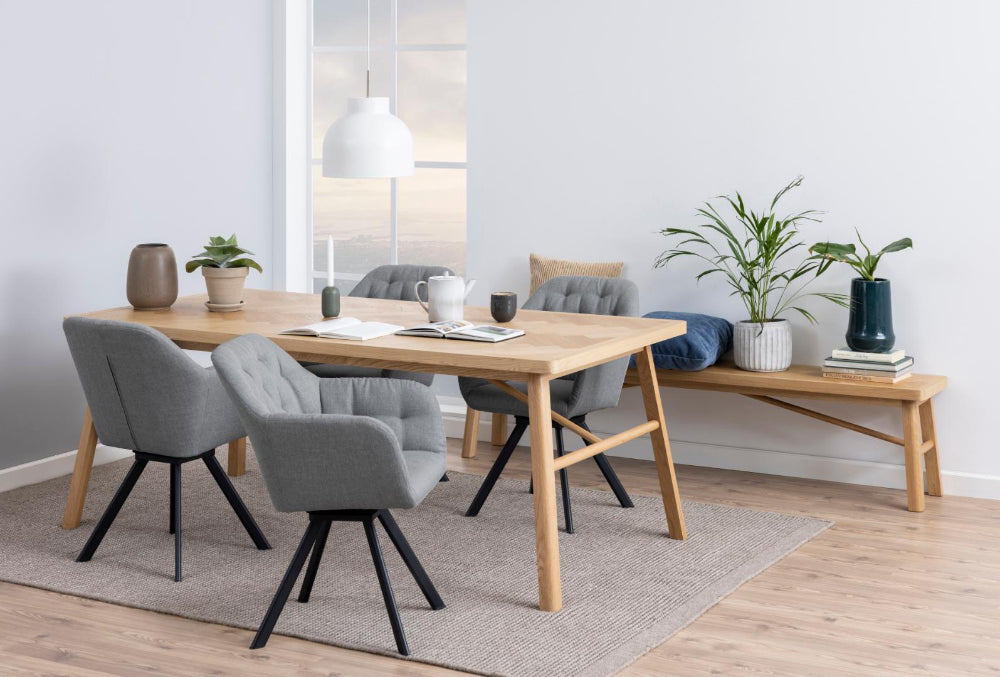 Gort Wooden Bench with Table and Chairs in Dining Setting