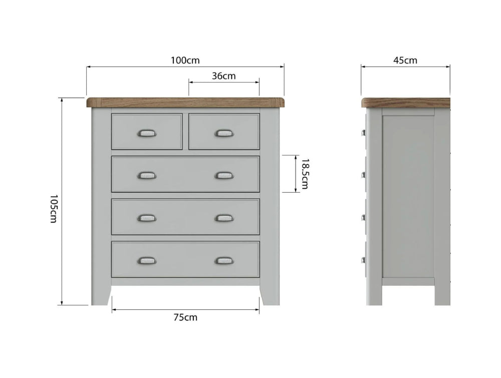 Hadley 2 3 Drawer Chest Grey Dimensions