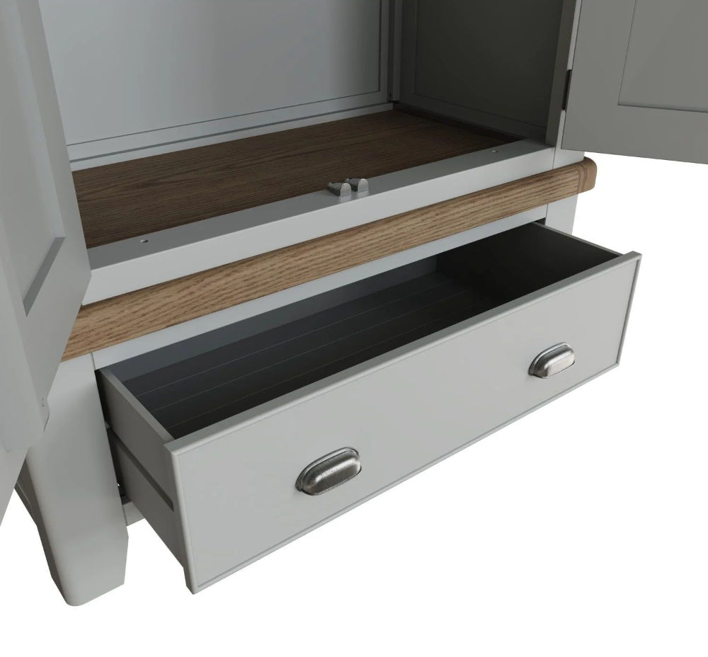 Hadley 2 Door Wardrobe Grey Drawer Open Detail