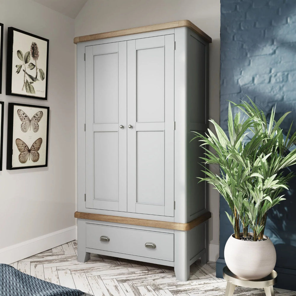 Hadley 2 Door Wardrobe in Grey Finish with Indoor Plant in Bedroom Setting