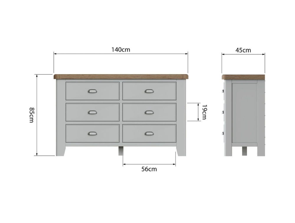 Hadley 6 Drawer Chest Grey Dimensions