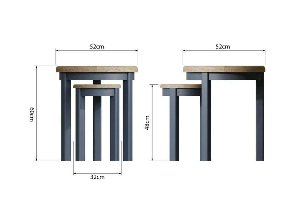 Hadley Round Nest of 2 Tables Blue Dimensions