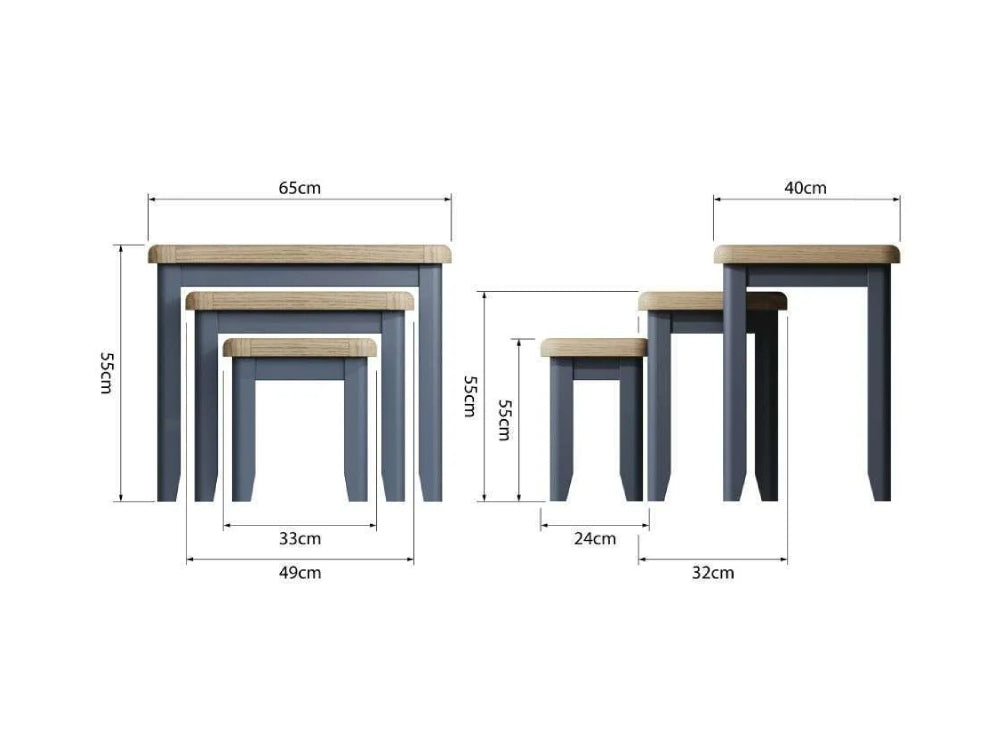 Hadley Square Nest of 3 Tables Blue Dimensions