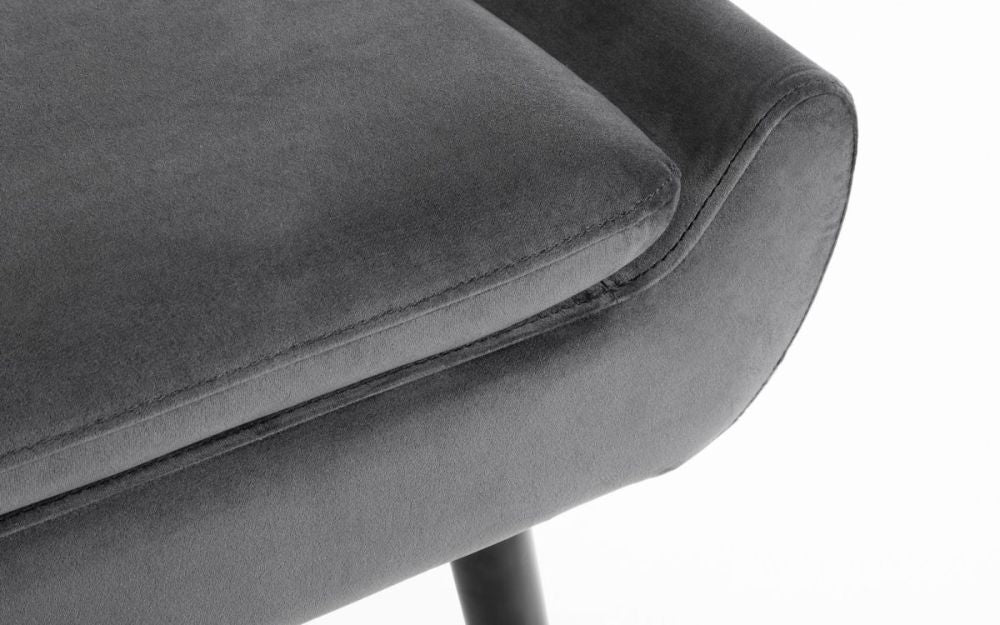 Harlan Curled Base Sofa Bed Grey Velvet Seat Detail