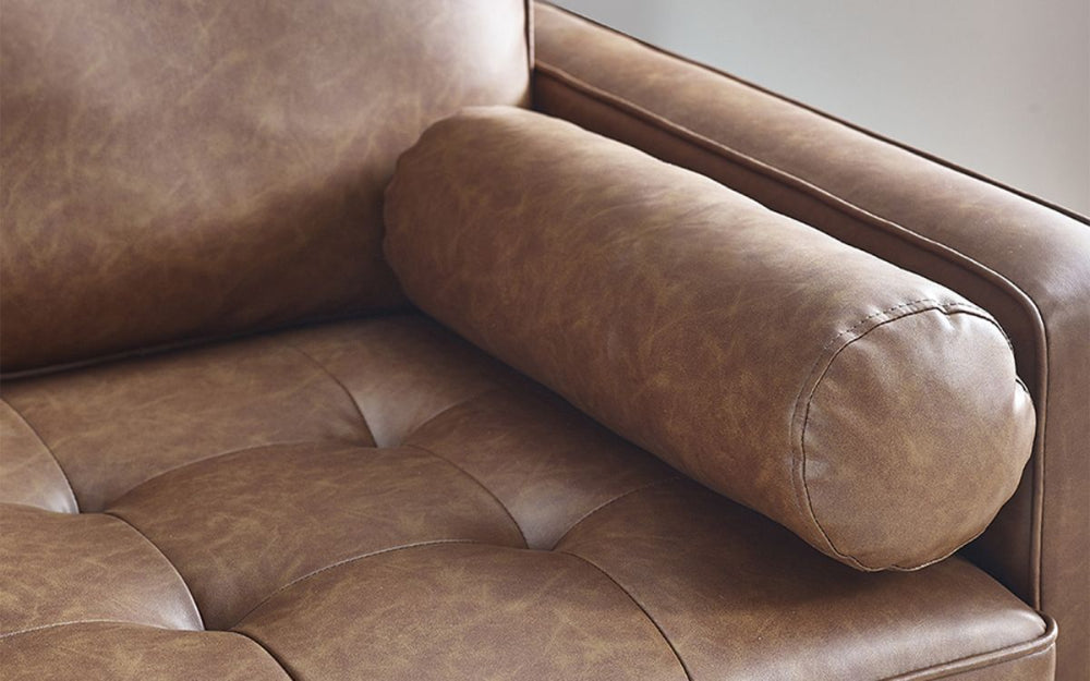 Henry Sofa in Brown Faux Tan Finish Armrest Detail