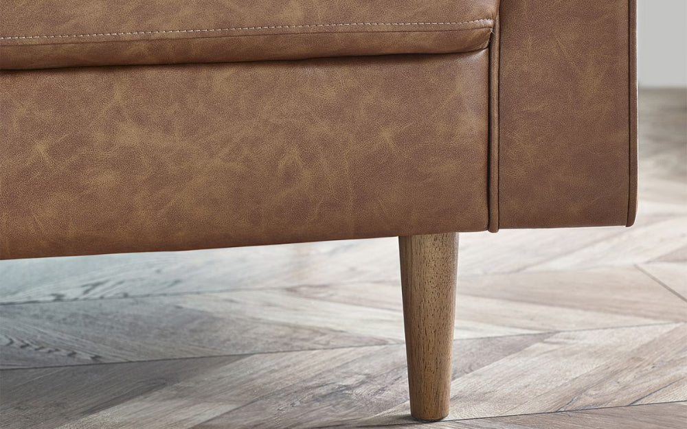 Henry Sofa in Brown Faux Tan Finish Leg Detail