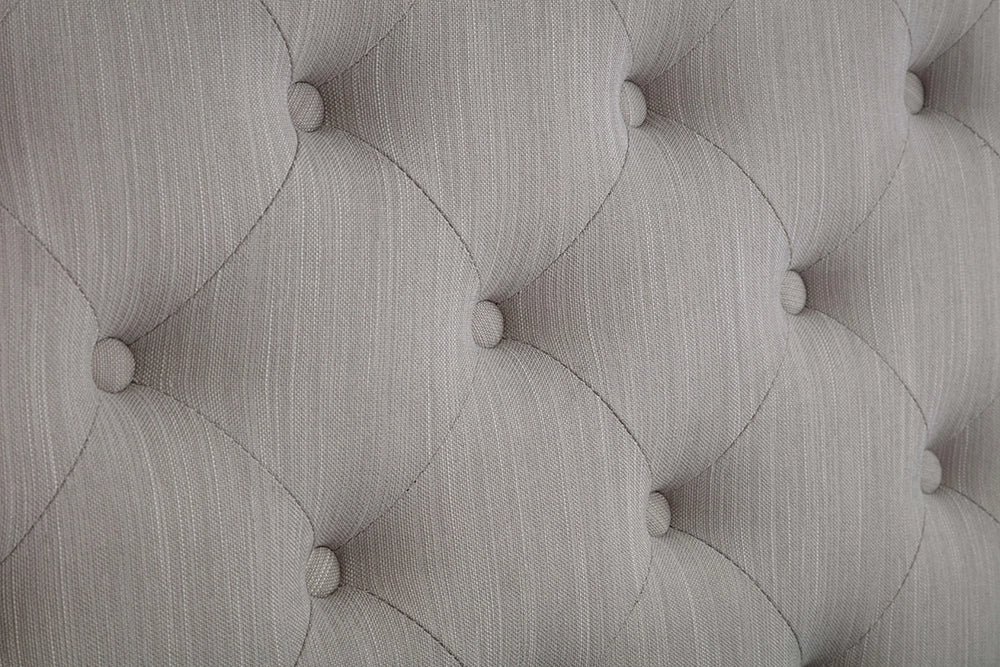 Hilton Deep Button 4 Drawer Bed Grey Linen Headboard Fabric Detail