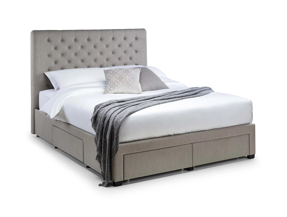 Hilton Deep Button 4 Drawer Bed Grey Linen
