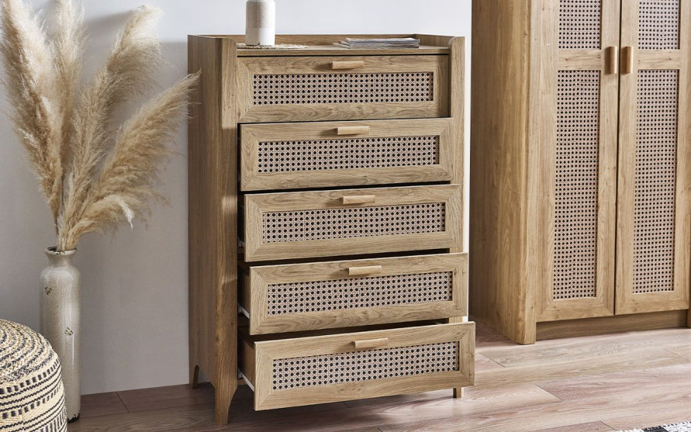 Hobart 5 Drawer Chest with Wardrobe in Bedroom Setting 2