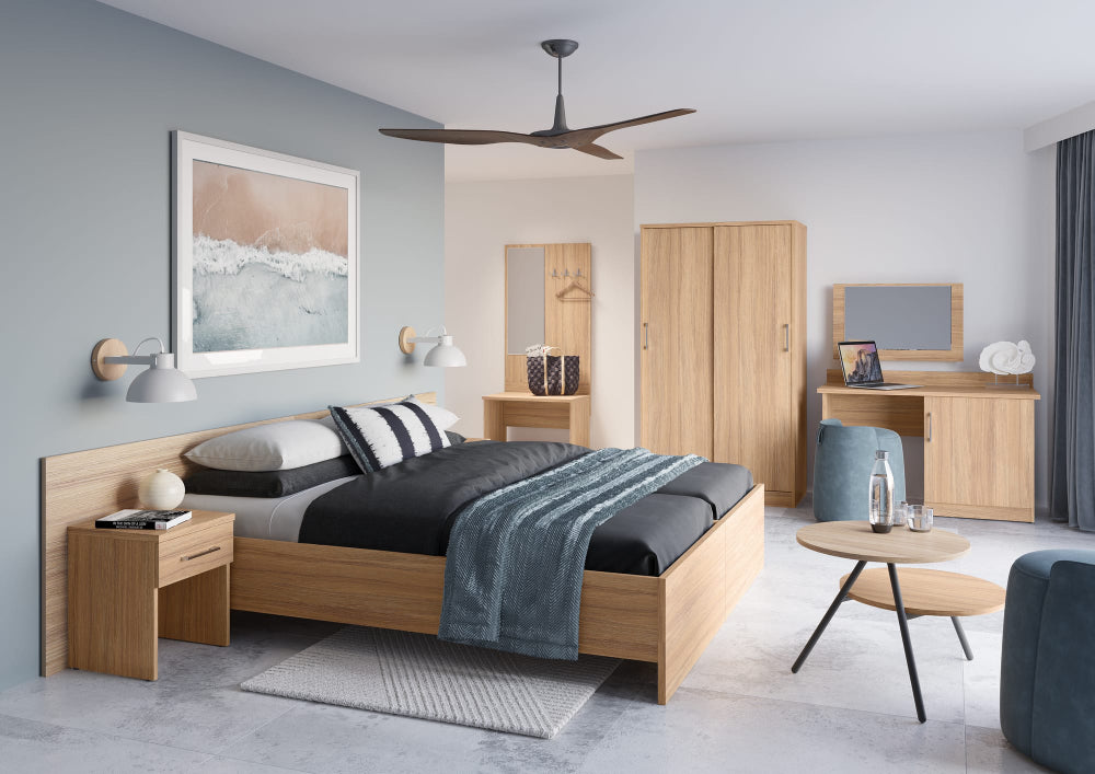 Hotel Luna Wooden Bed Frame with Coffee Table and Wooden Wardrobe in Bedroom Setting 3