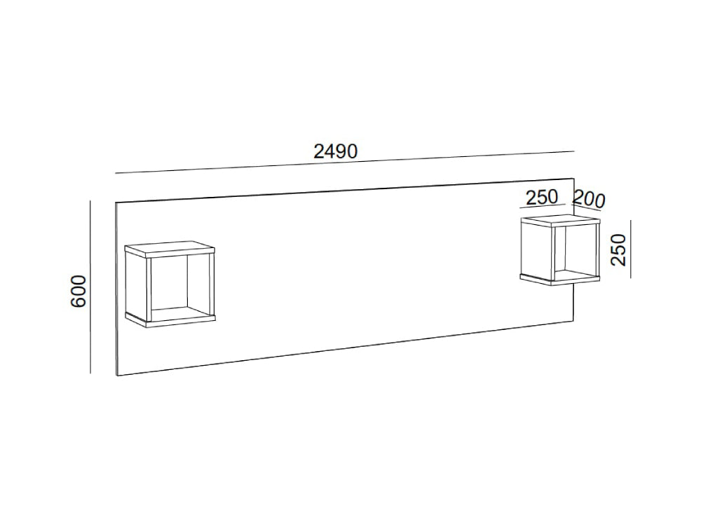 Hotel Luna Wooden Headrest with 2 Side Square Storage Unit Dimensions