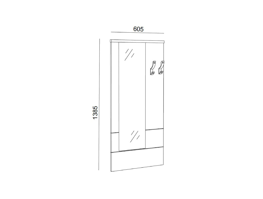 Hotel Nox Hanger with Left Side Mirror Dimensions