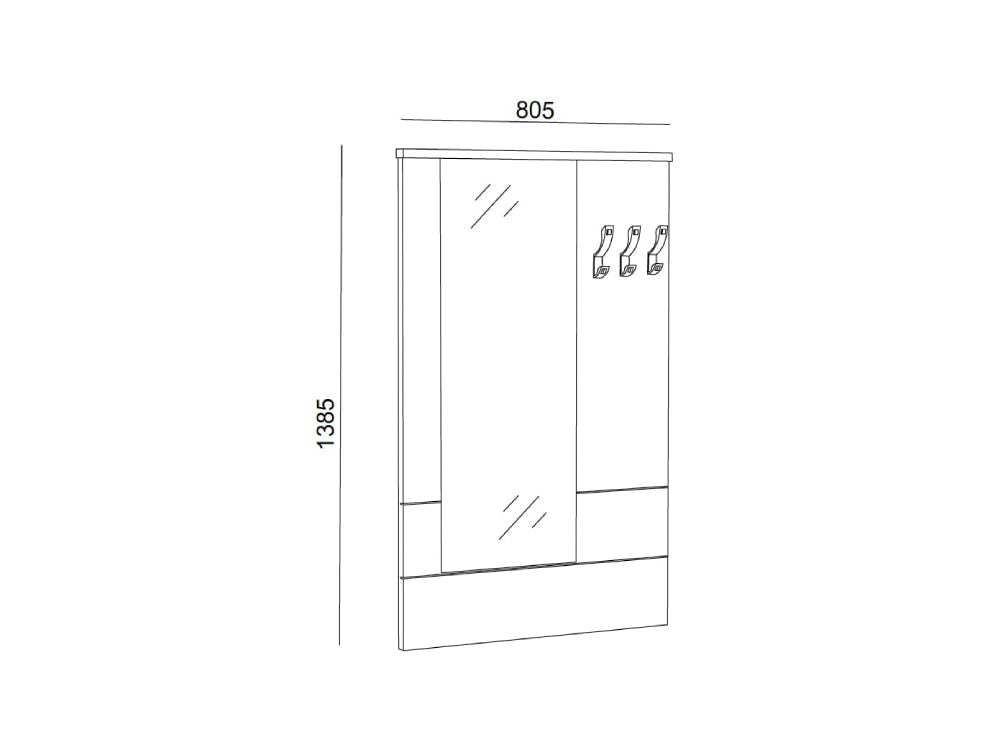 Hotel Nox Wooden Triple Hanger with Mirror Dimensions