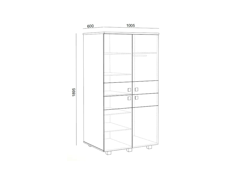 Hotel Nox Wooden Wardrobe with 6 Metal Base Dimensions