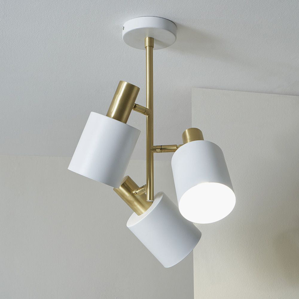 Indy 3 Bulbs Electrified Pendant Light White and Brass Attached in the Ceiling
