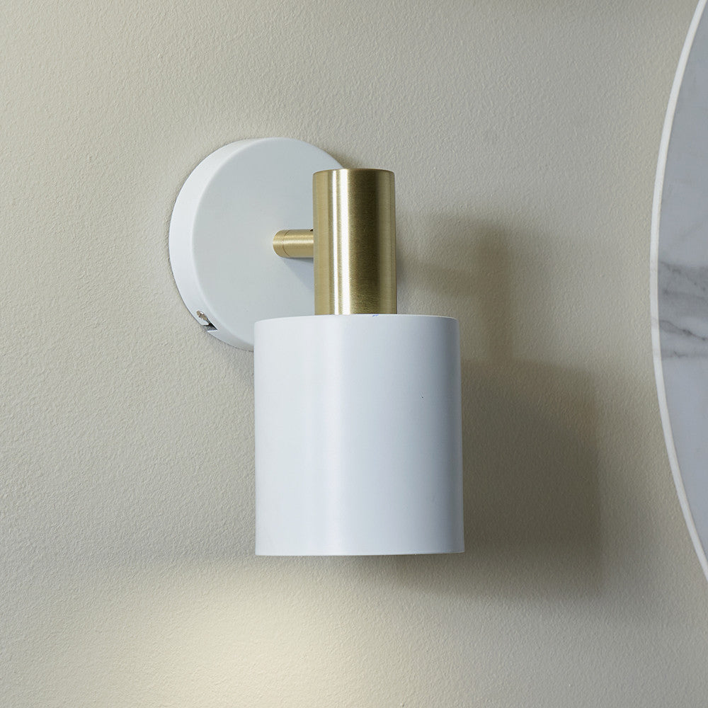 Indy White and Gold Retro Wall Light Attached in the Wall