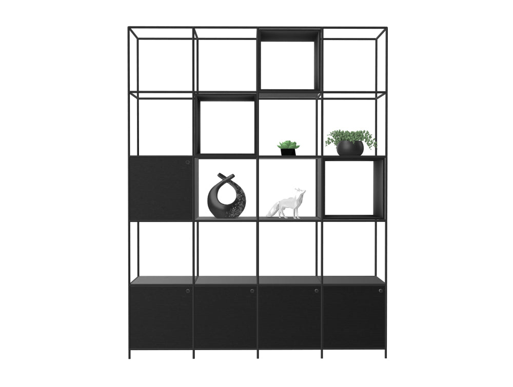 Ionic Grid Bookcase with Integrated Storage in Black 2