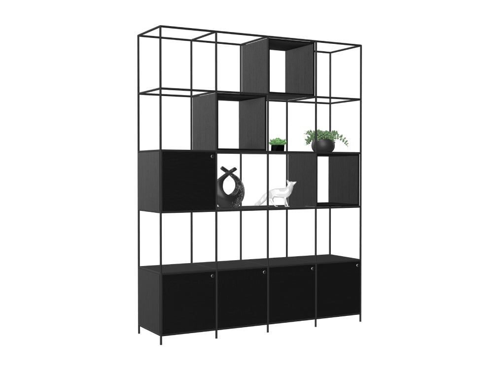 Ionic Grid Bookcase with Integrated Storage in Black