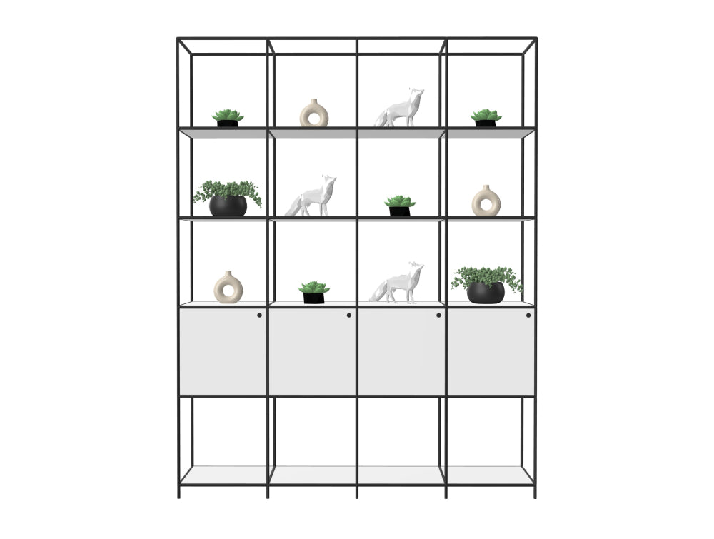 Ionic Grid Bookcase with Integrated Storage in White 2