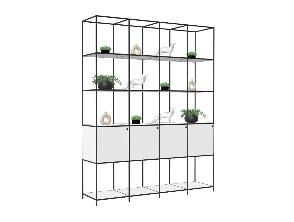 Ionic Grid Bookcase with Integrated Storage in White