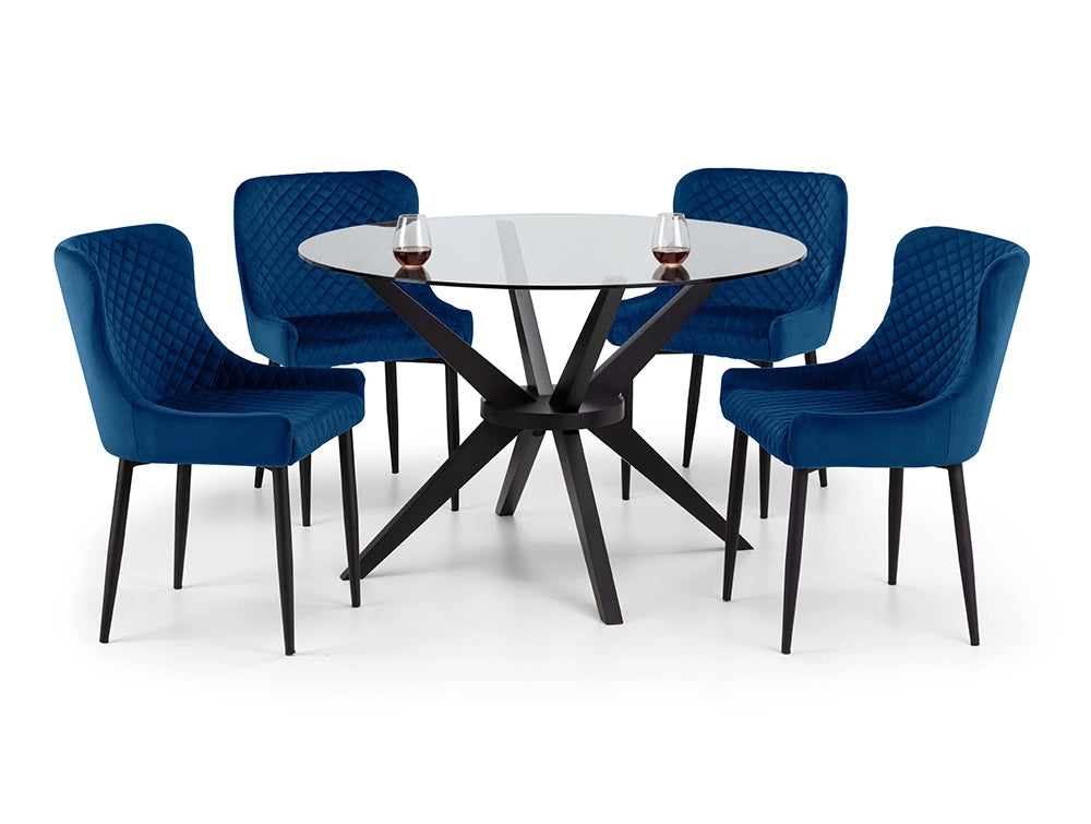 Jayden Round Dining Table with Padded Blue Chairs 2