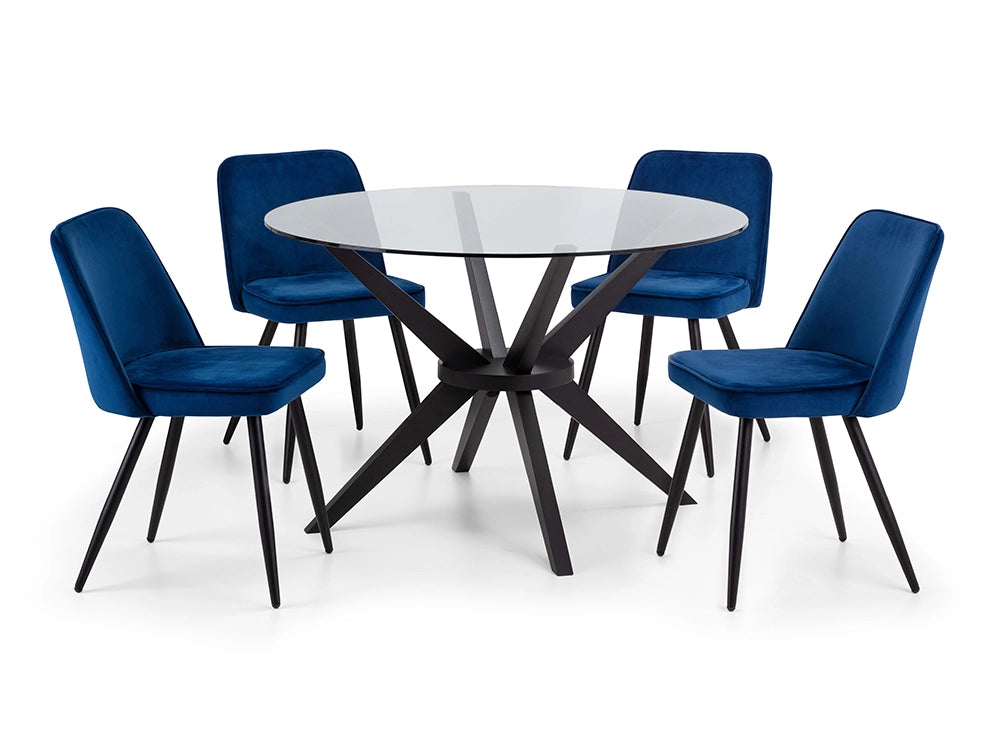 Jayden Round Dining Table with Padded Blue Chairs